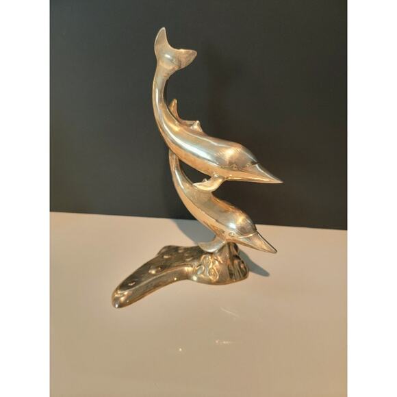 Vintage Brass Swimming Dolphins Sculpture Whimisical Statues - Picture 7 of 11